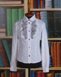 Блузка для девочки цв. горох-серый 19137