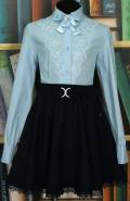Блузка для девочки школьная с кружевом, длинный рукав 19233